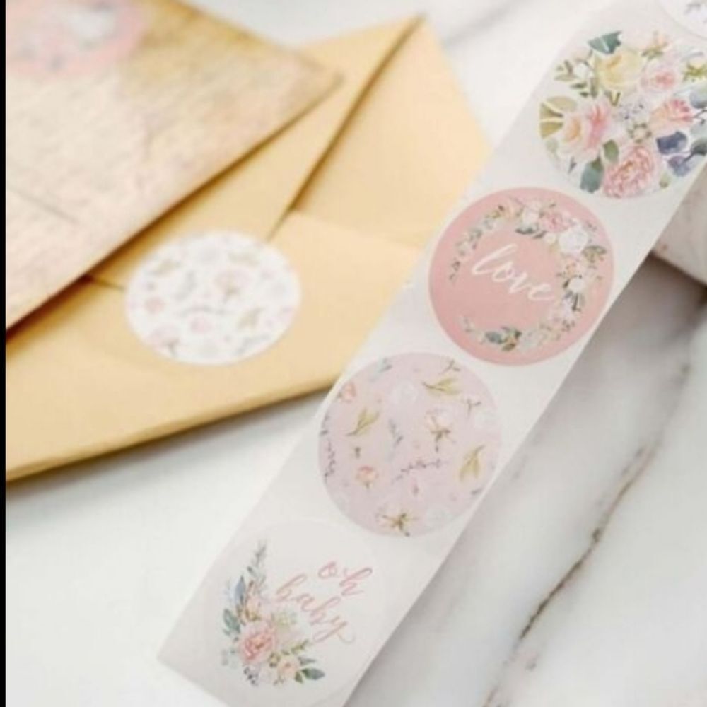 Efavormart Baby Shower Stickers 1'' Round 40 PCS Water Resistant DIY Floral